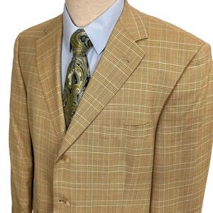 Roy Robson Blazer Mens 44R Yellow Tan Glen Plaid Loro Piana Zelander Cloud